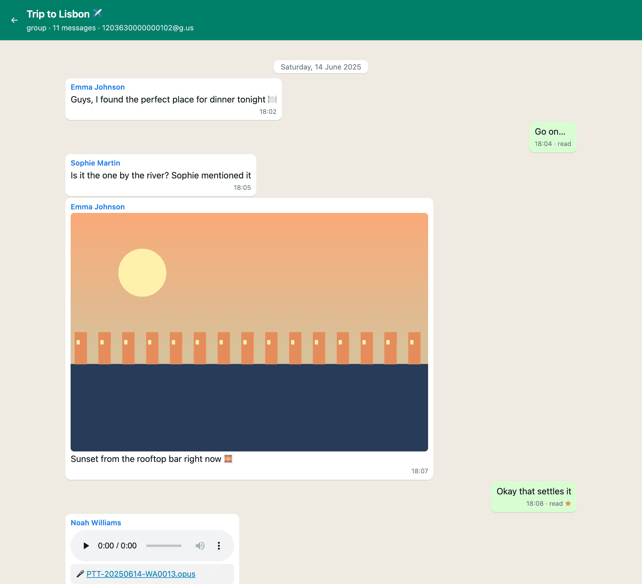An exported chat as it opens in the browser.